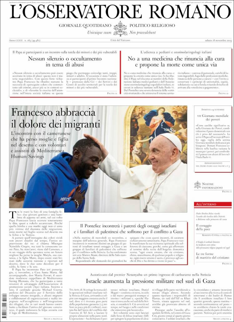 Portada de L'Osservatore Romano (Italia)