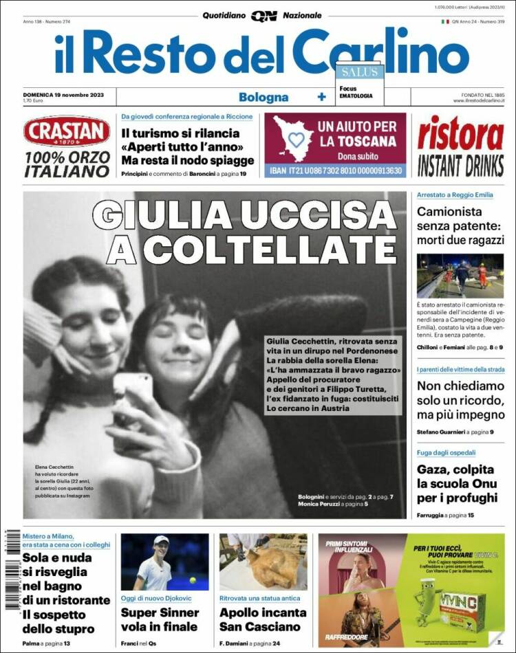 Portada de Il Resto del Carlino (Italia)