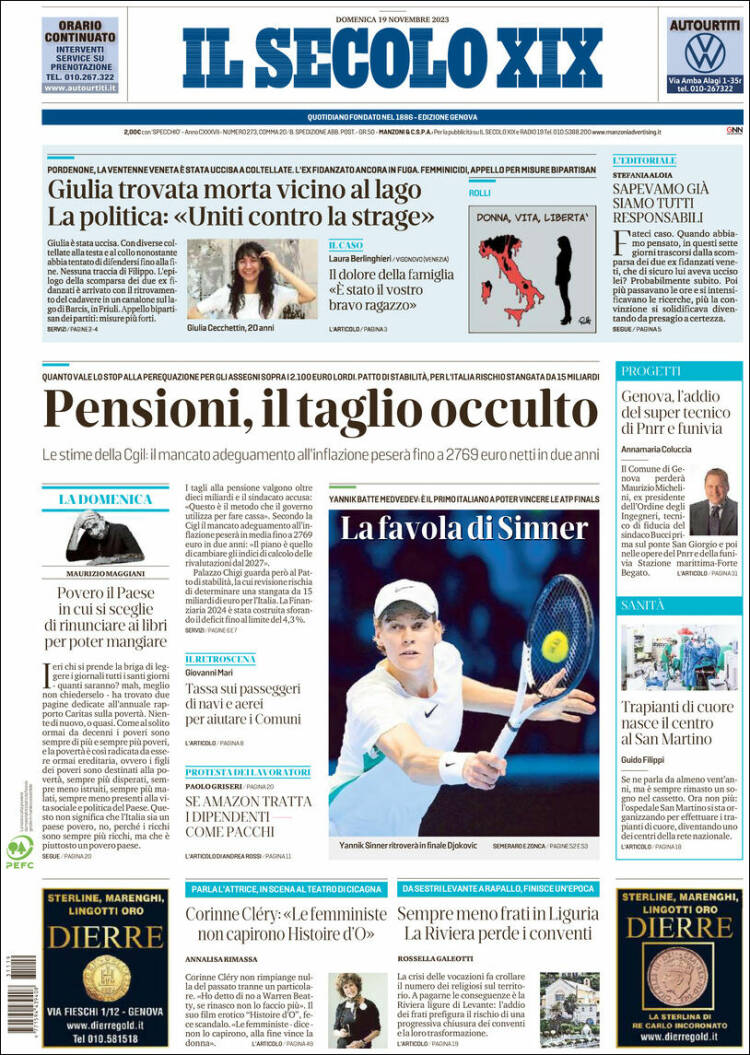 Portada de Il Secolo XIX (Italia)