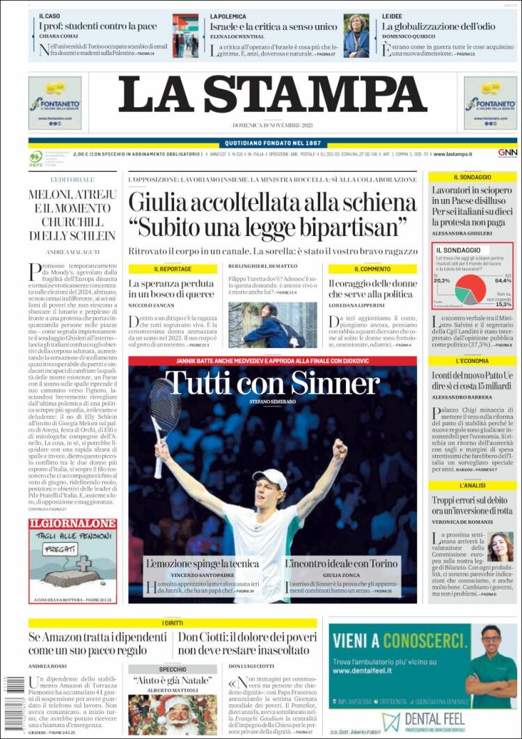 Portada de La Stampa (Italia)