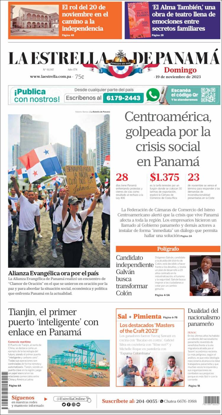 Portada de La Estrella de Panamá (Panam&aacute;)