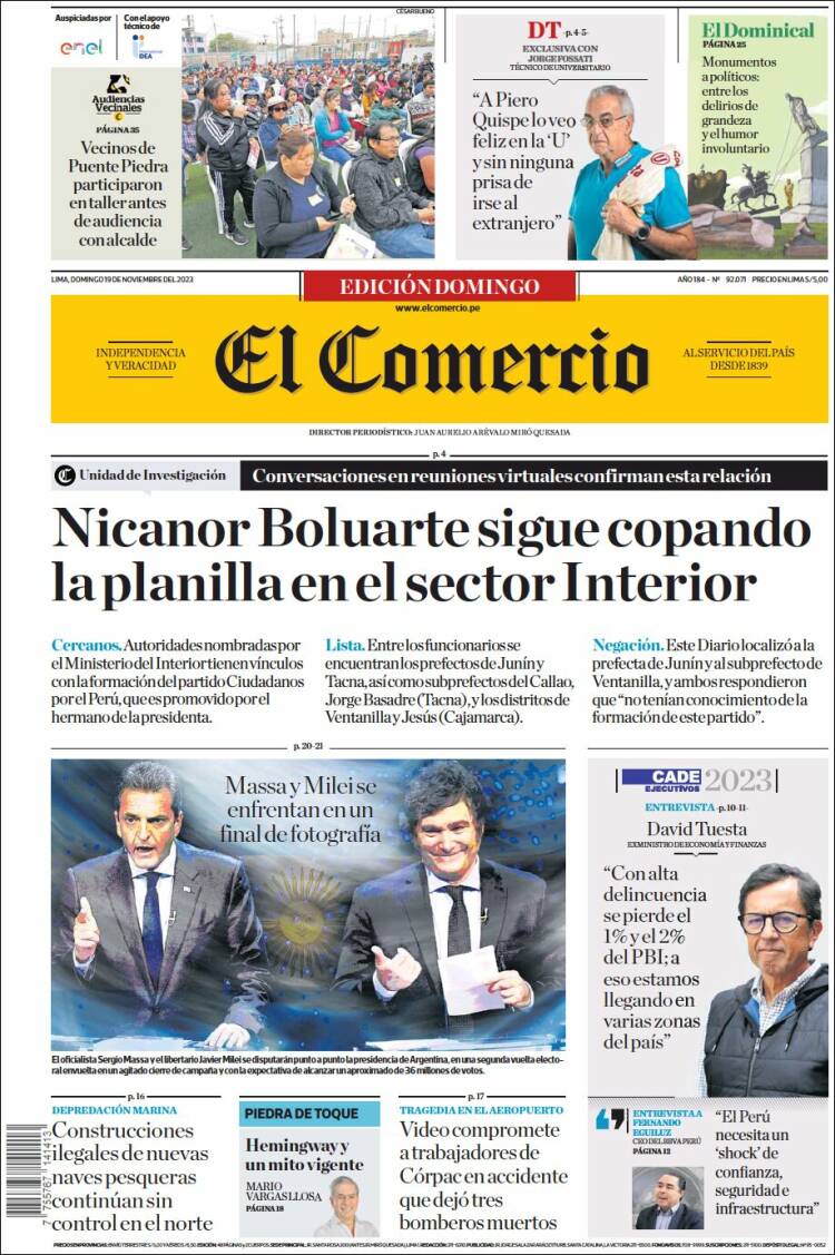 Portada de El Comercio (Per&uacute;)