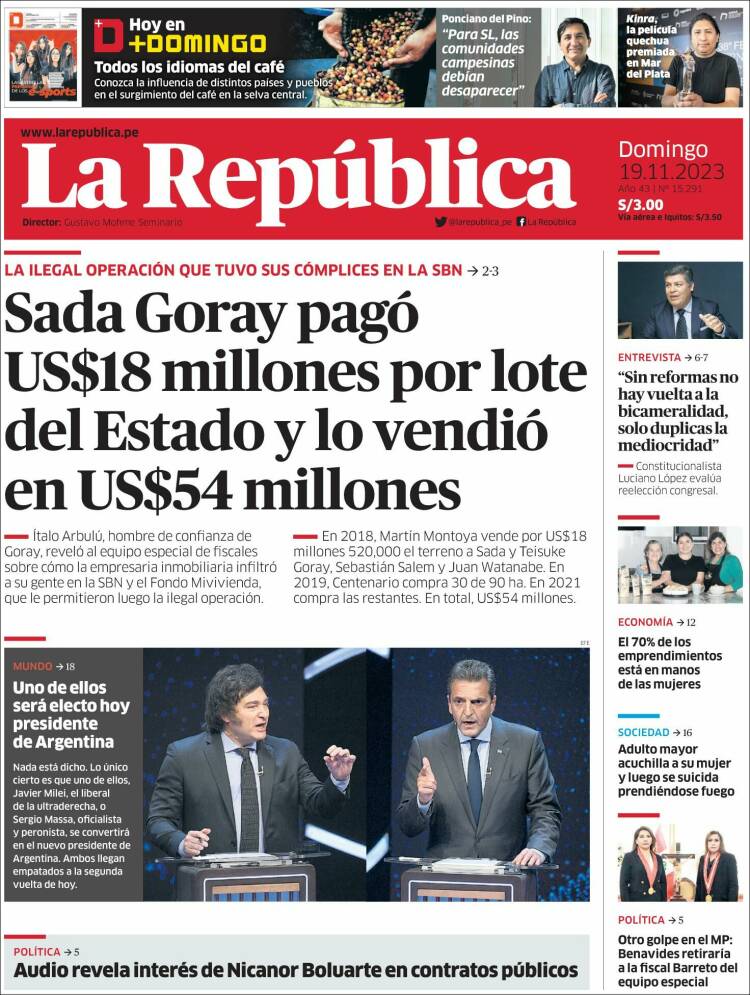 Portada de La Republica (Per&uacute;)