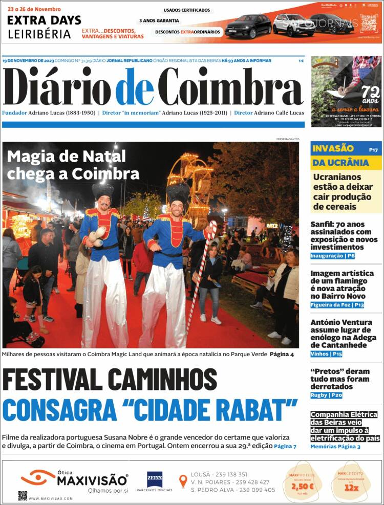 Portada de Diário de Coimbra (Portugal)