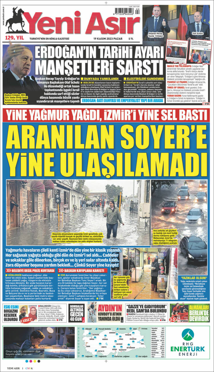 Portada de Yeni Asır (Turqu&iacute;a)