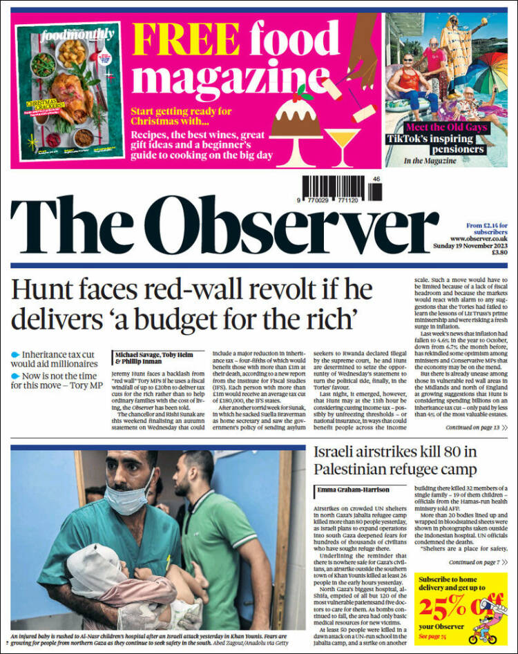 Portada de The Observer (Reino Unido)