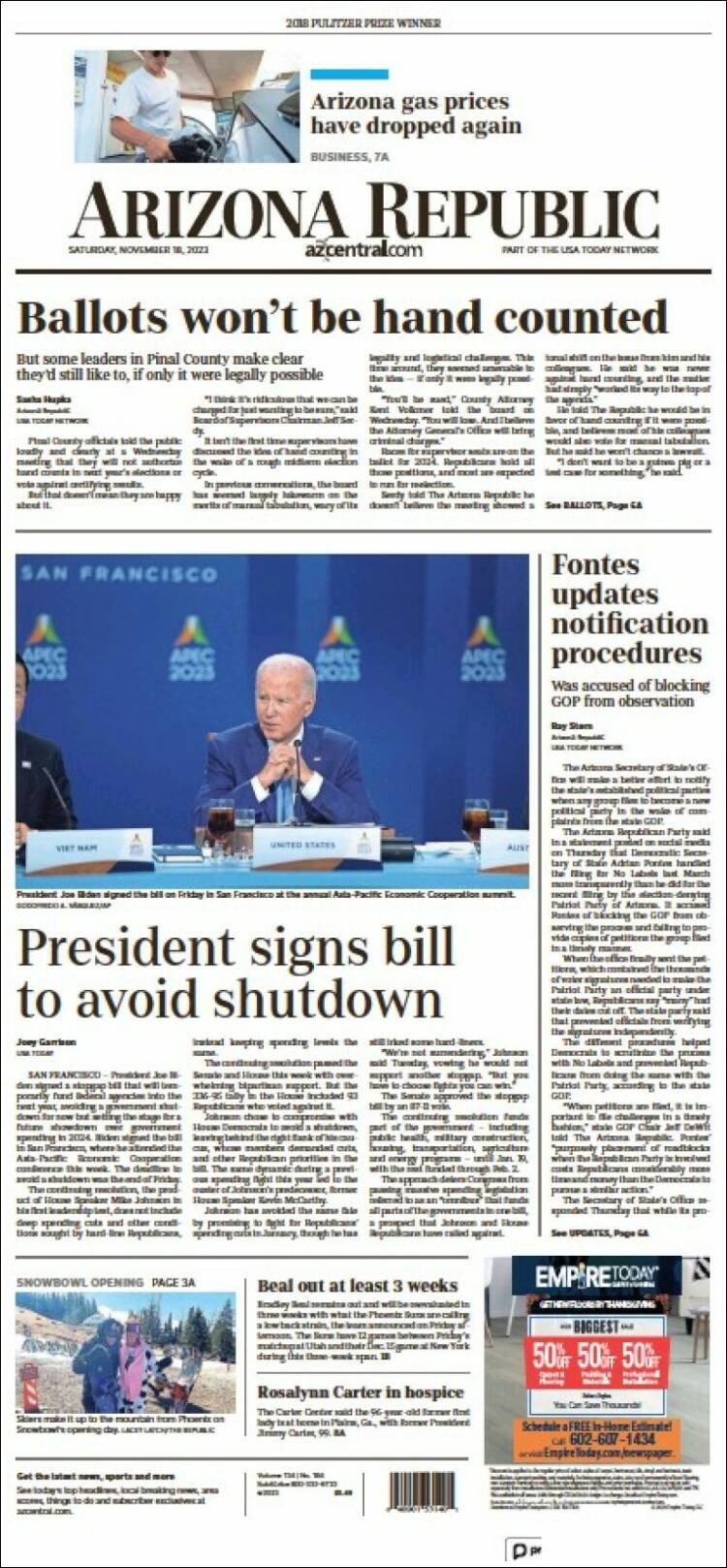 Portada de Arizona Republic News (USA)