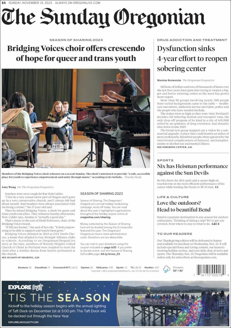 Portada de The Oregonian (USA)