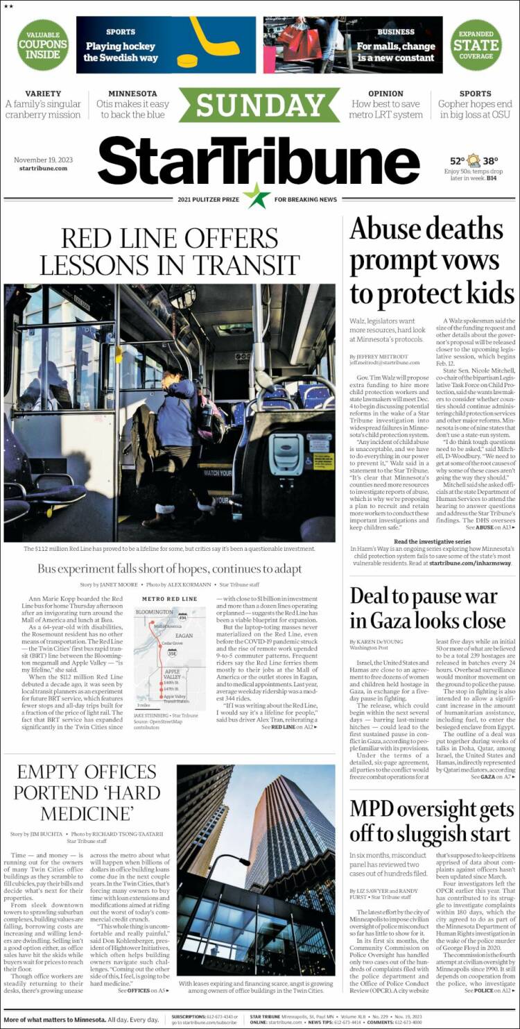 Portada de Star Tribune (USA)