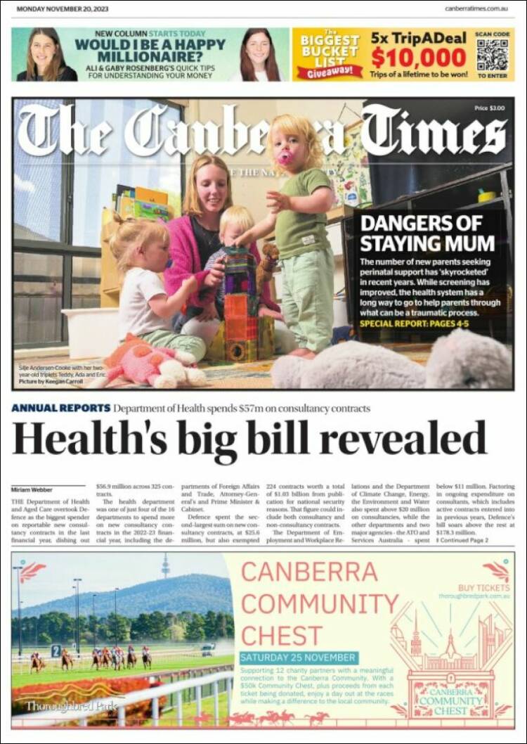 Portada de The Canberra Times (Australia)