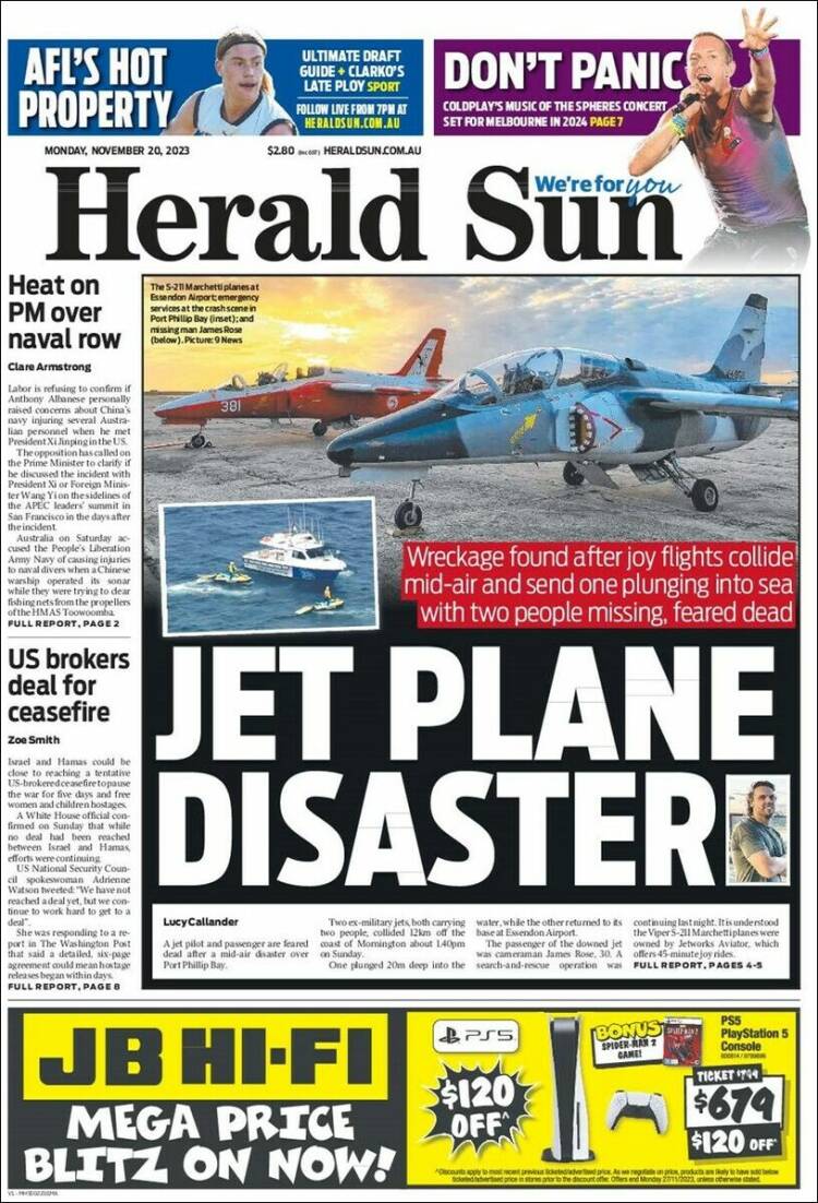 Portada de Herald Sun (Australia)