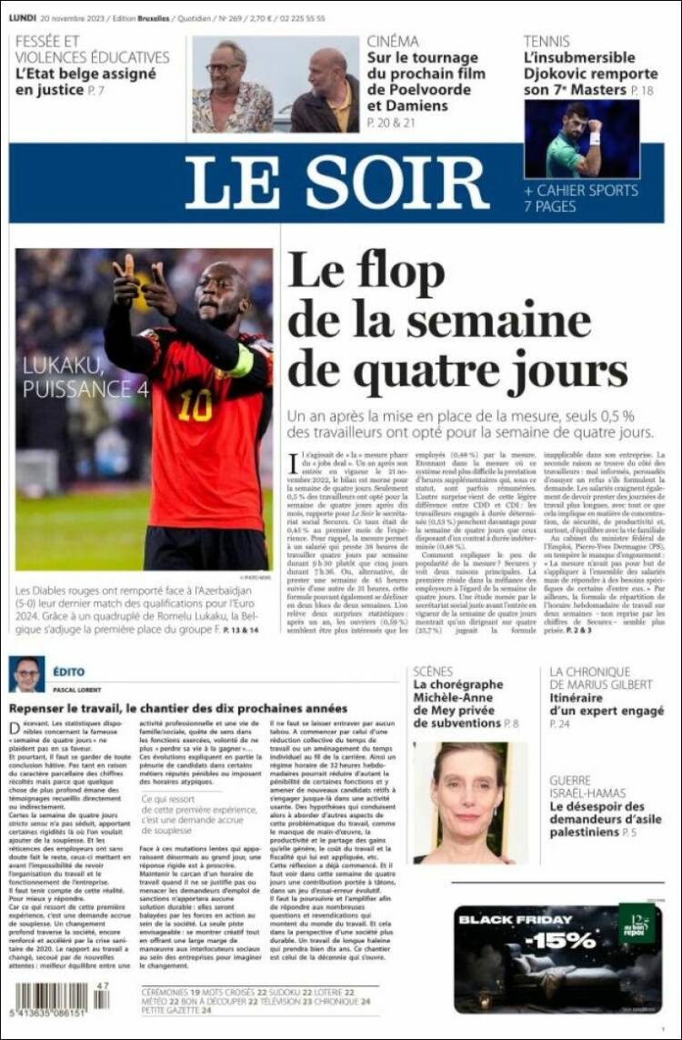 Portada de Le Soir (B&eacute;lgica)