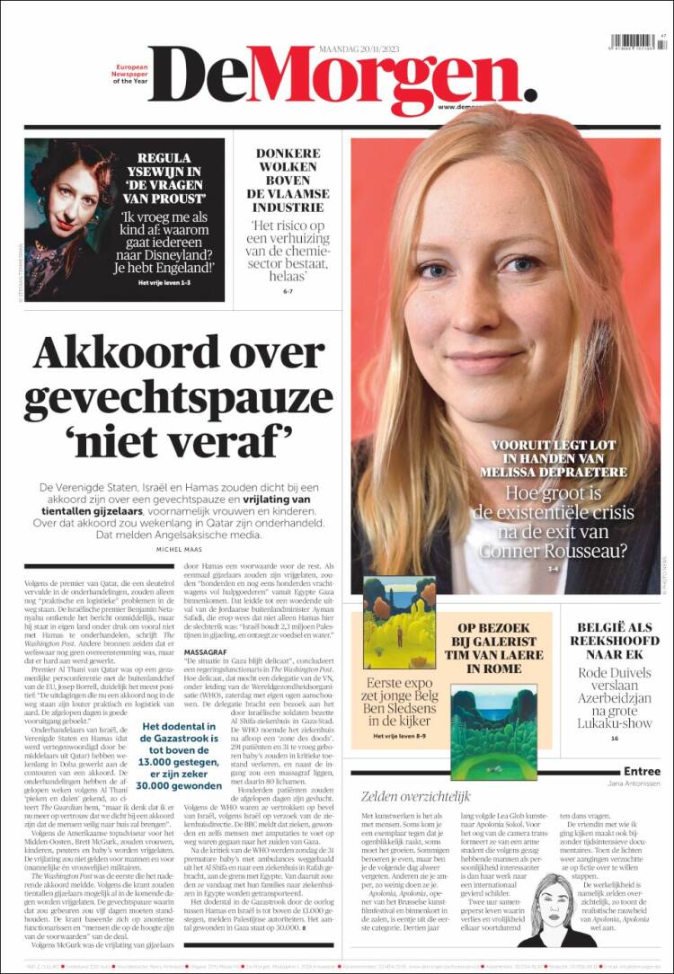 Portada de De Morgen (B&eacute;lgica)