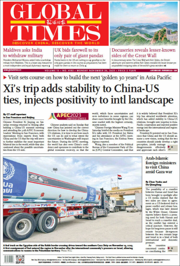 Portada de The Global Times (China)
