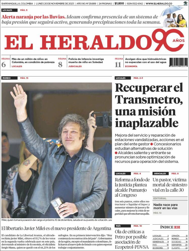 Portada de El Heraldo (Colombia)