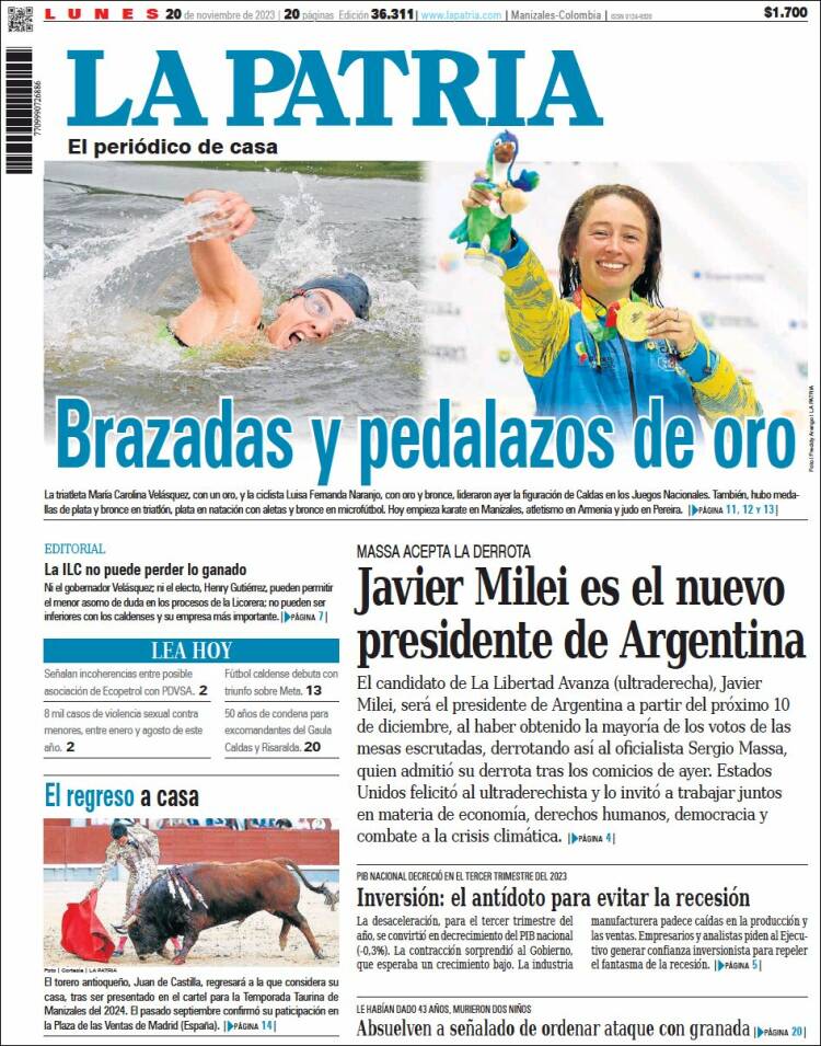 Portada de La Patria (Colombia)