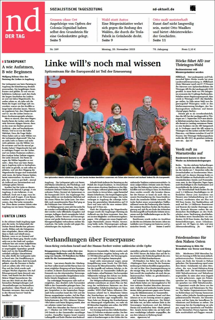 Portada de Neues Deutschland (Alemania)