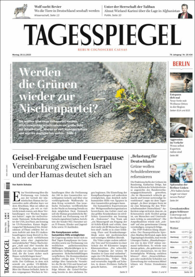 Portada de Der Tagesspiegel (Alemania)