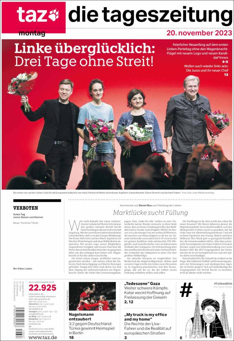 Portada de Die Tageszeitung (Alemania)