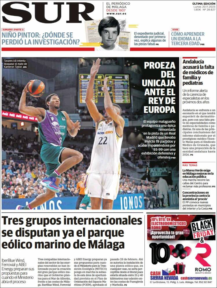 Portada de Diario el Sur (España)