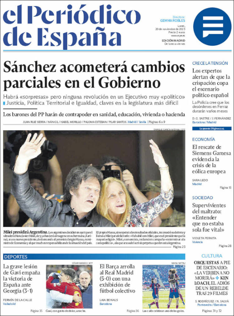 Portada de El Periódico de España (España)