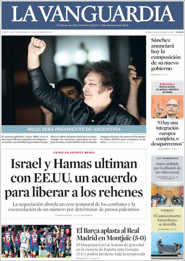 Portada de La Vanguardia (España)