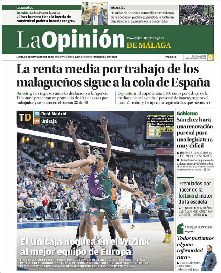 Portada de La Opinión de Málaga (España)