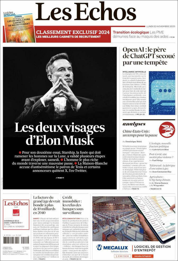 Portada de Les Echos (Francia)
