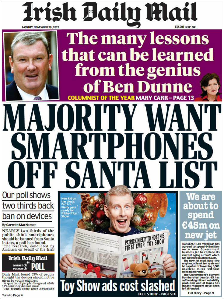 Portada de Irish Daily Mail (Irlanda)