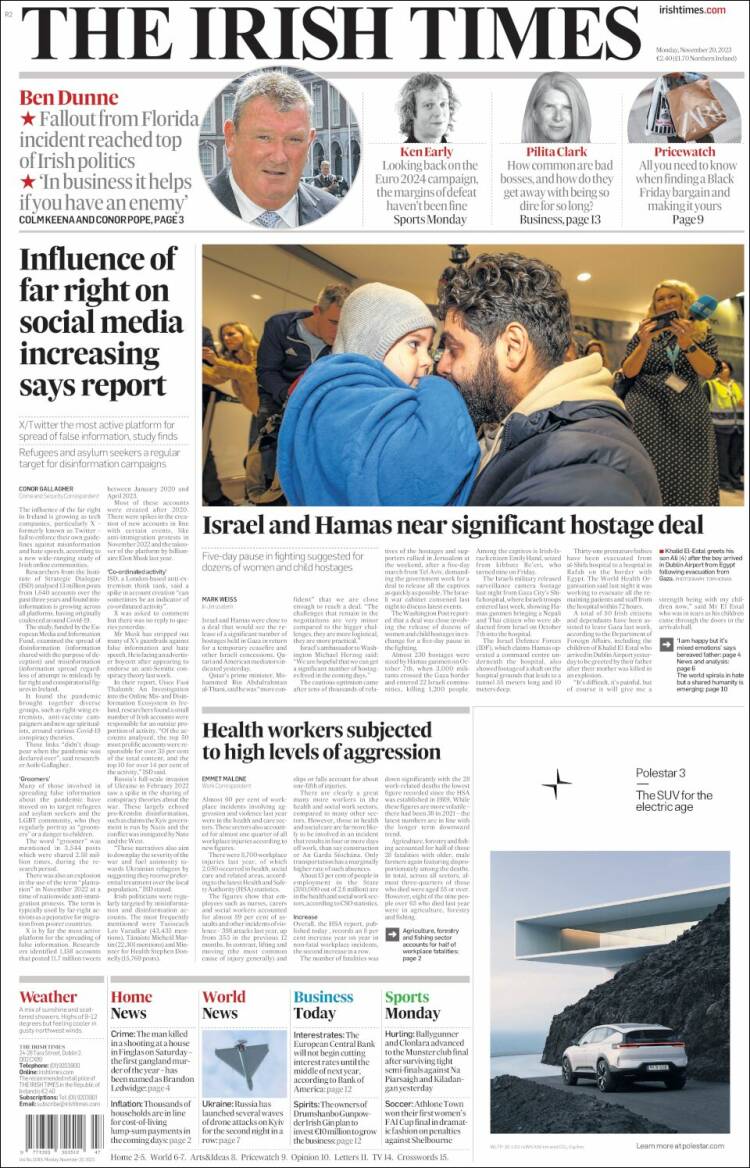 Portada de Irish Times (Irlanda)