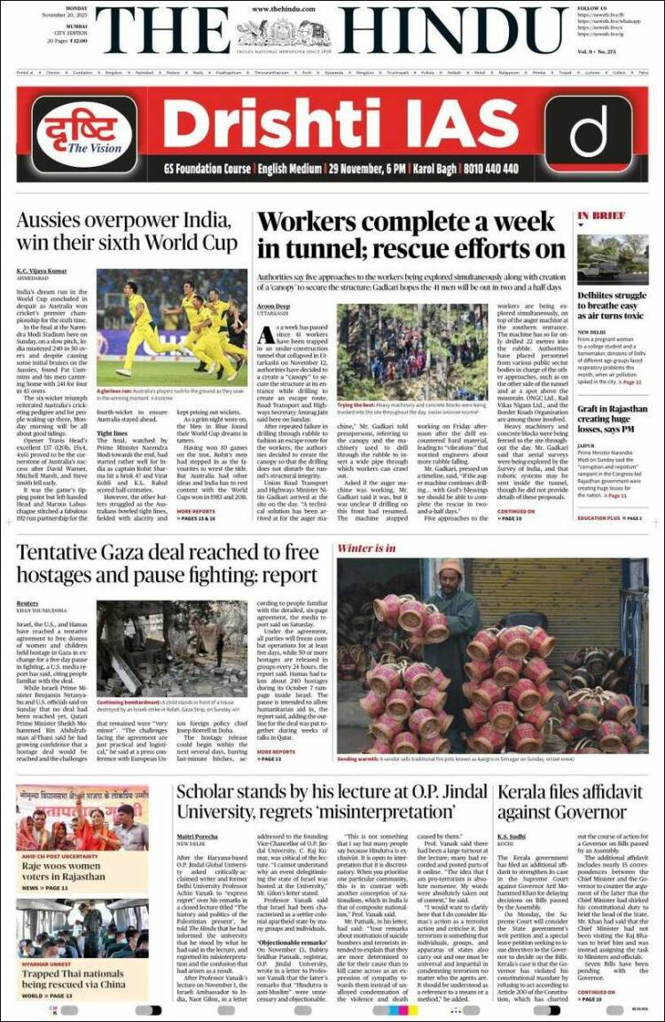 Portada de The Hindu (India)