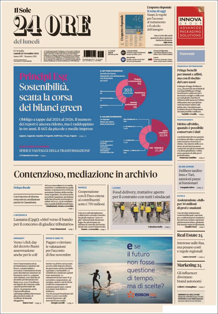 Portada de Il Sole 24 ORE (Italia)