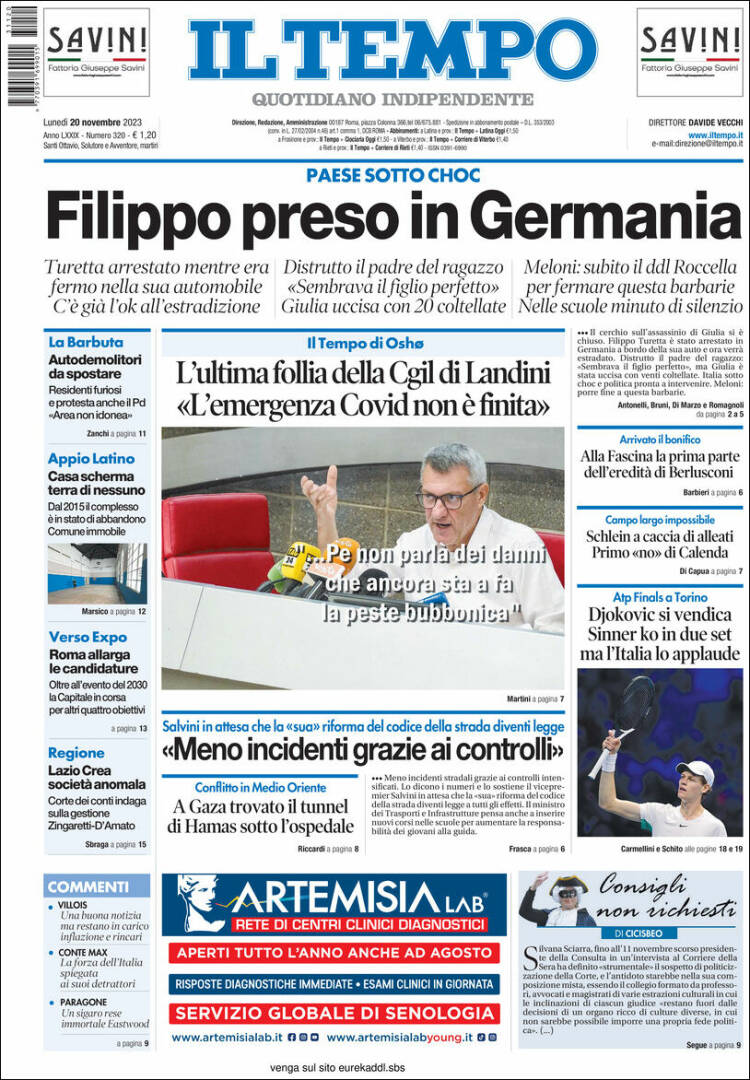 Portada de Il Tempo (Italia)