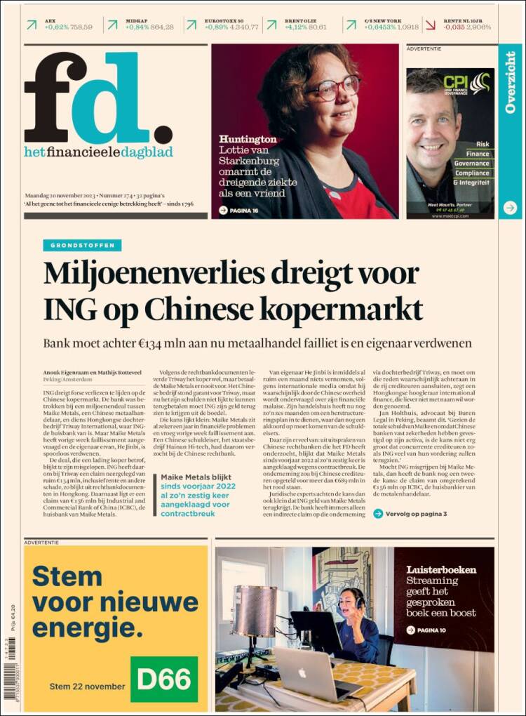 Portada de Het Financieele Dagblad (Pa&iacute;ses Bajos)