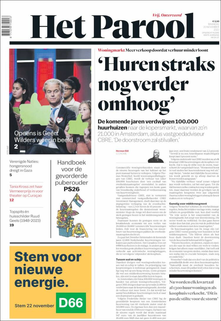 Portada de Het Parool (Pa&iacute;ses Bajos)