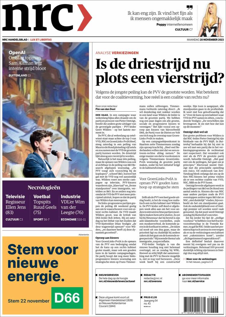 Portada de NRC Handelsblad (Pa&iacute;ses Bajos)