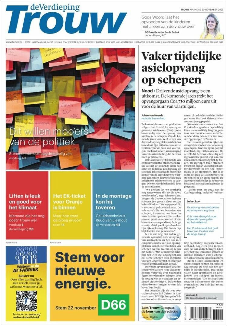 Portada de Trouw (Pa&iacute;ses Bajos)