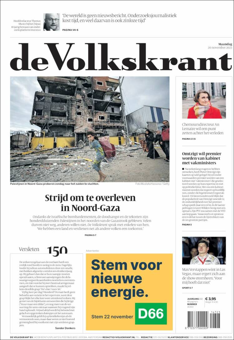 Portada de De Volkskrant (Pa&iacute;ses Bajos)