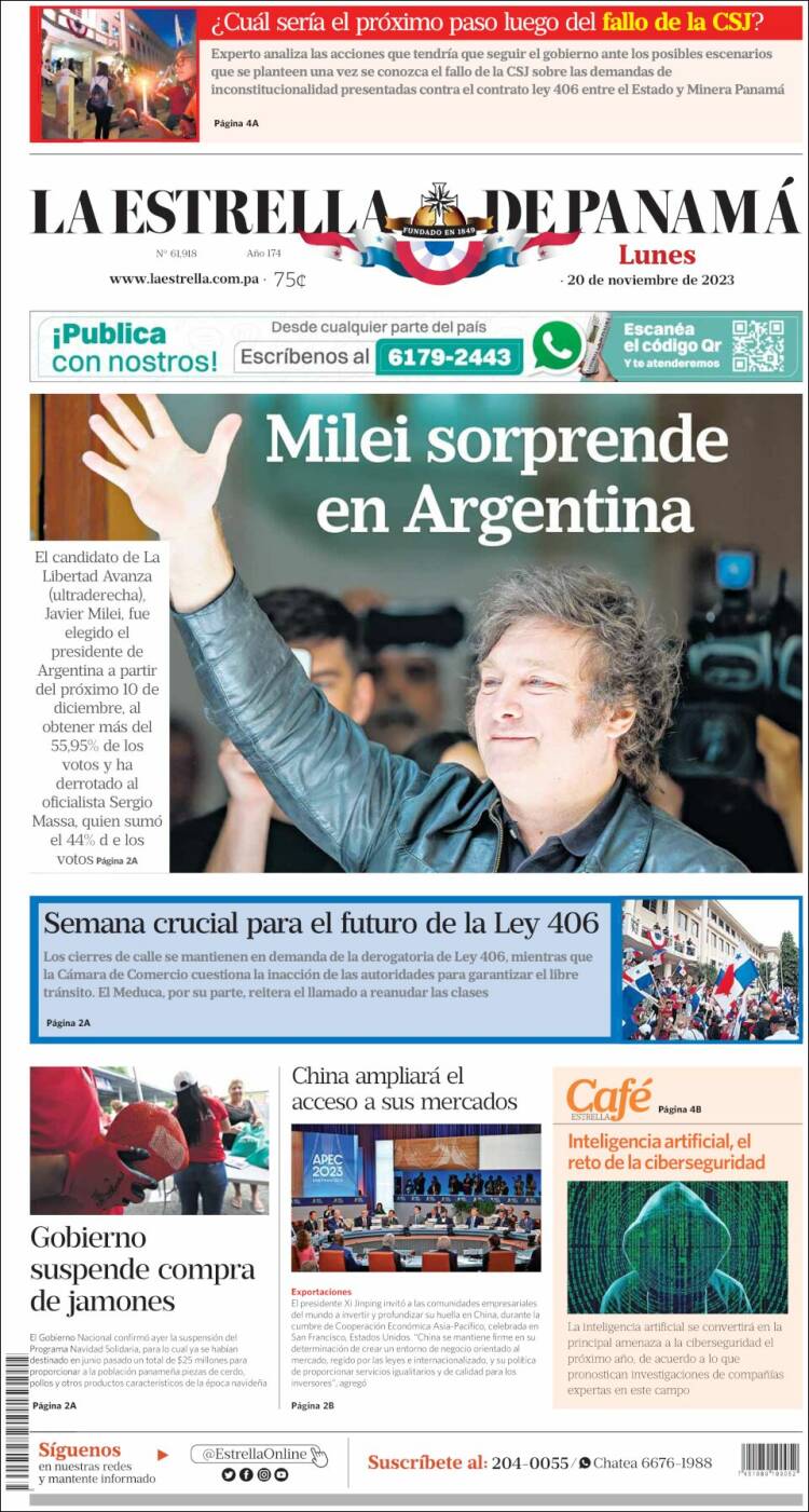 Portada de La Estrella de Panamá (Panam&aacute;)