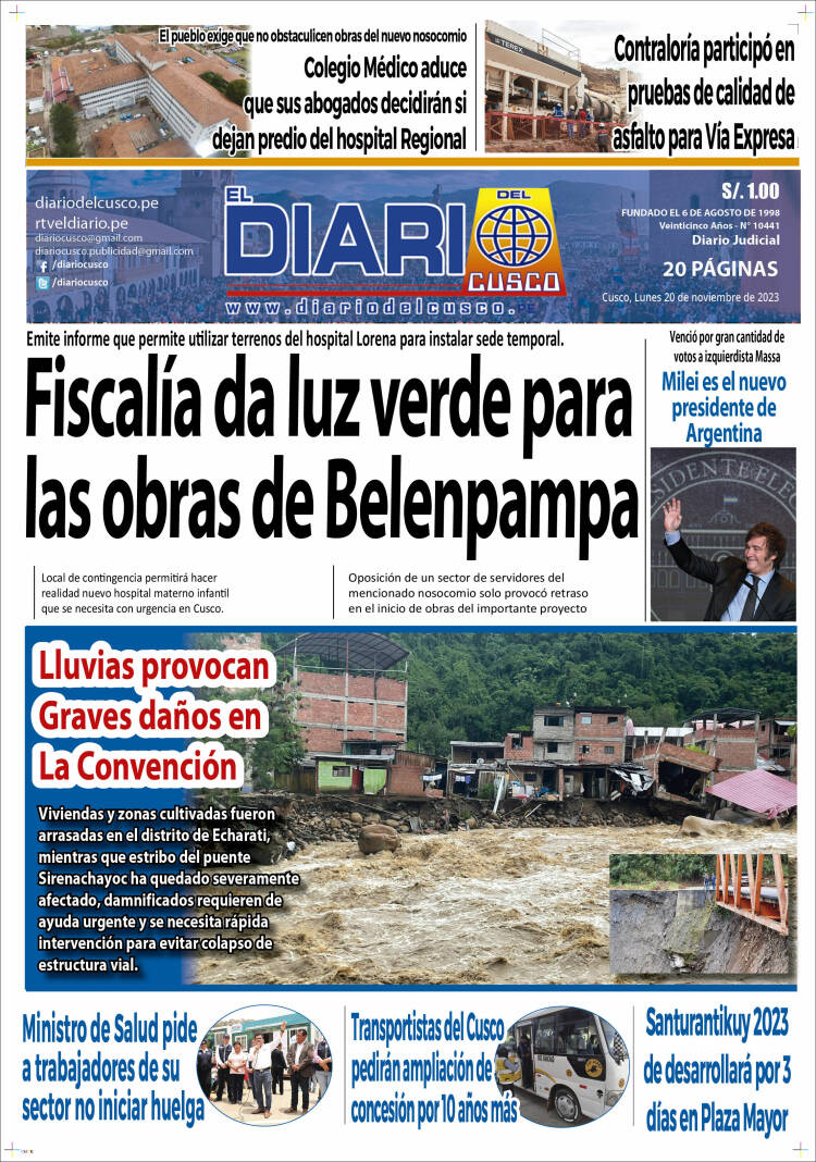 Portada de El Diario del Cusco (Per&uacute;)