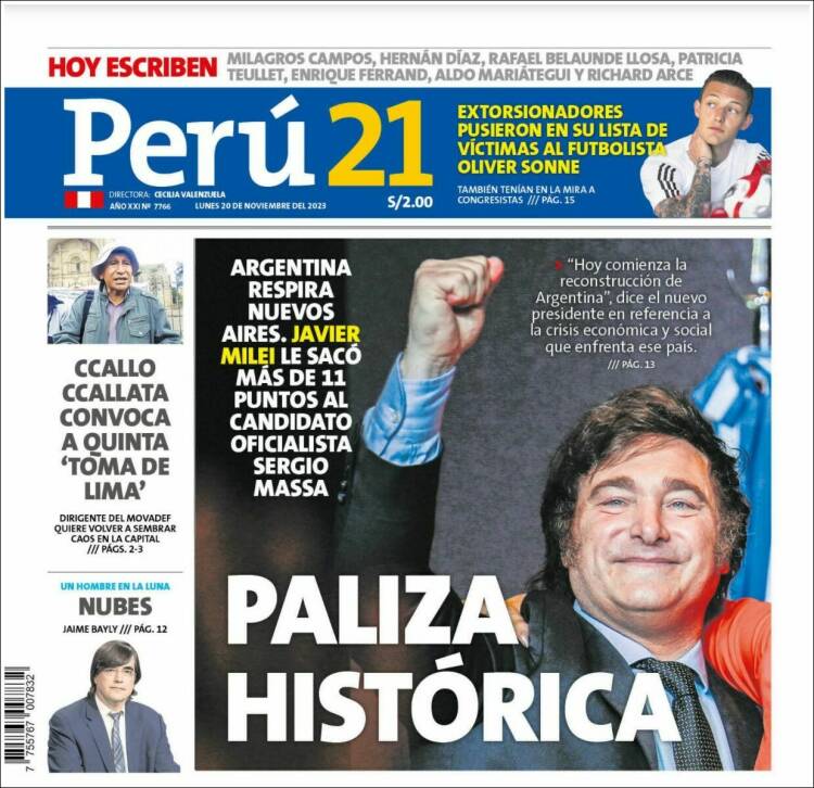Portada de Perú 21 (Per&uacute;)