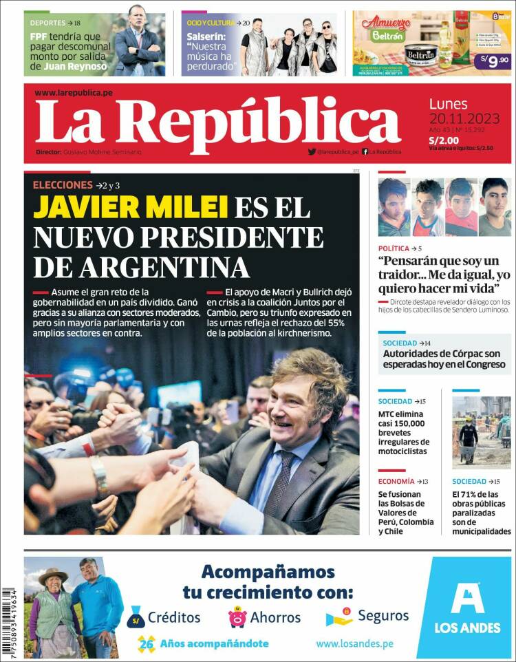 Portada de La Republica (Per&uacute;)