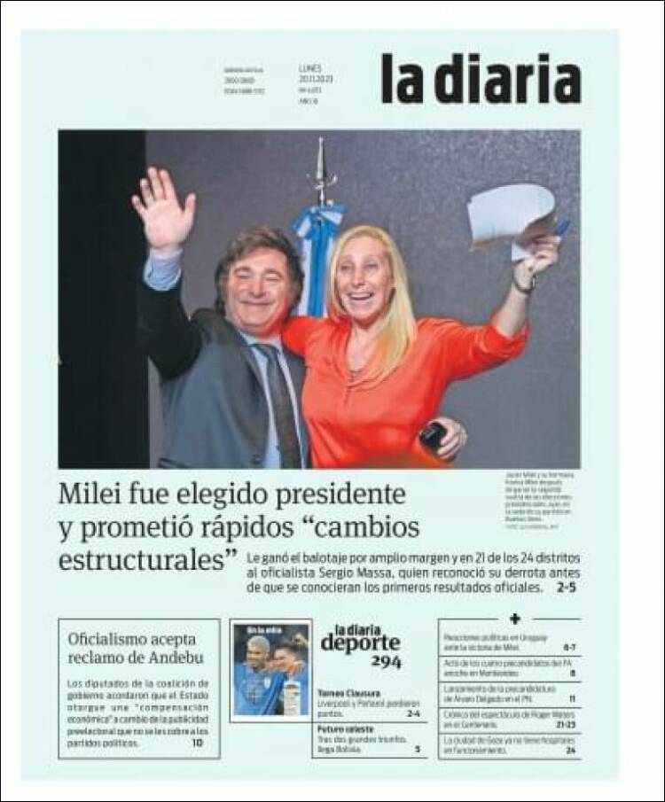 Portada de La Diaria (Uruguay)