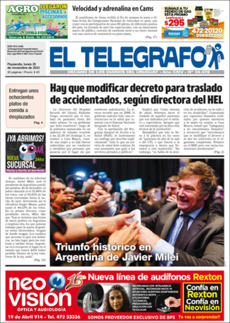 Portada de El Telégrafo (Uruguay)