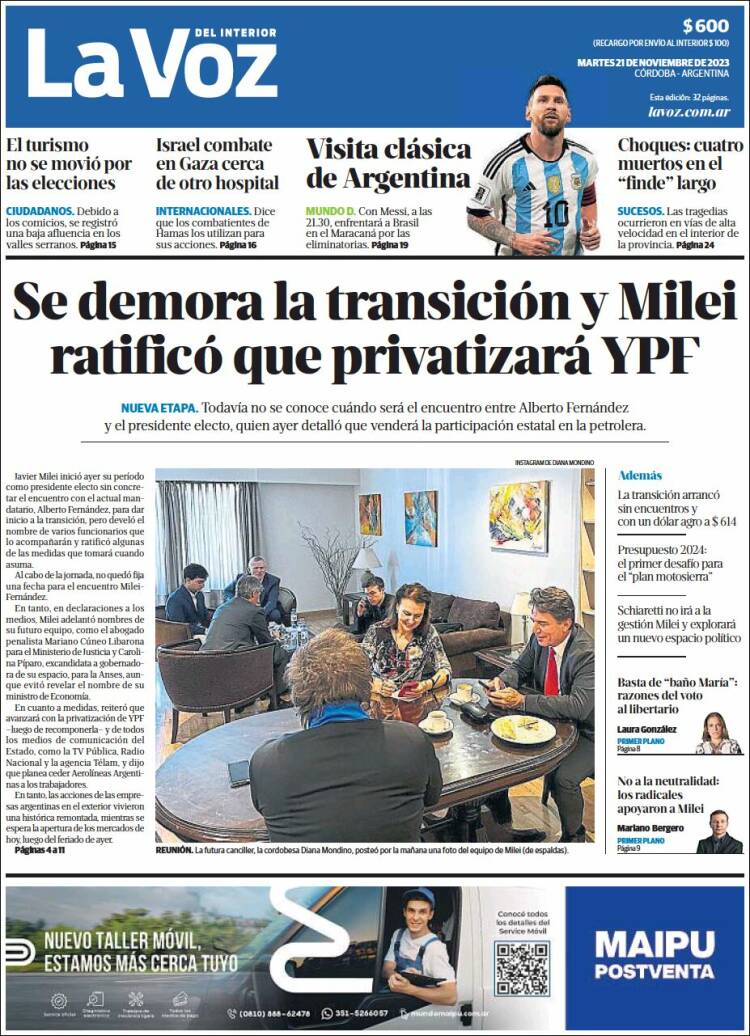 Portada de La Voz del Interior (Argentina)