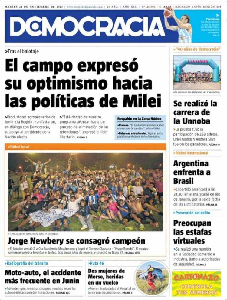 Portada de Diario Democracia (Argentina)