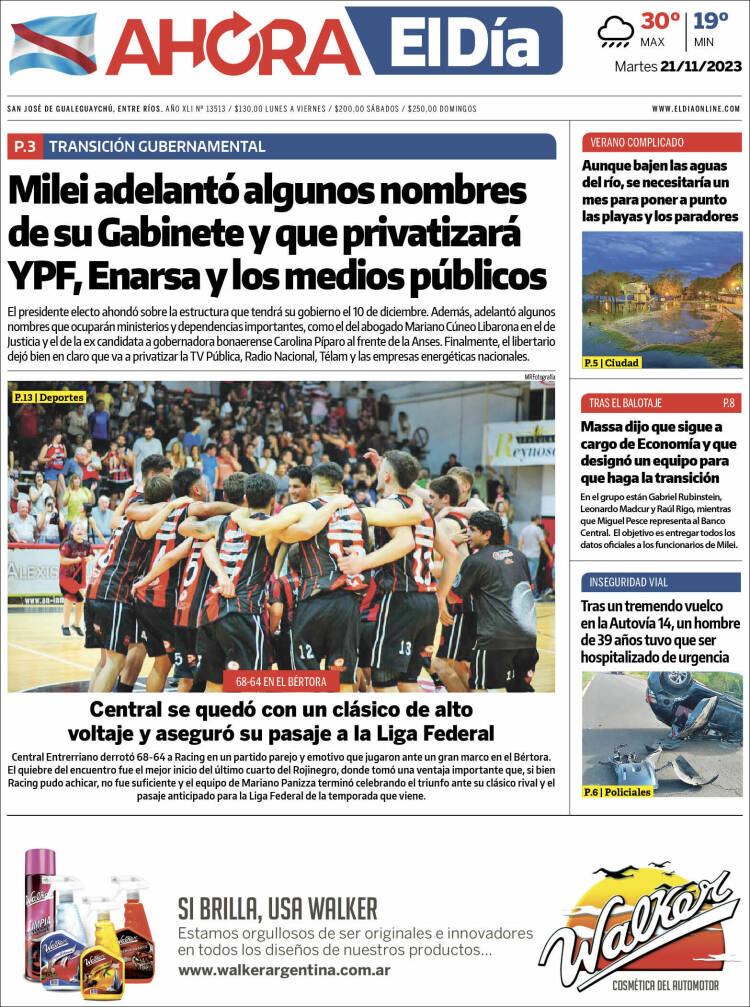 Portada de El Día de Gualeguaychú (Argentina)