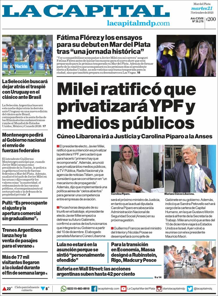 Portada de Diario La Capital - Mar del Plata (Argentina)