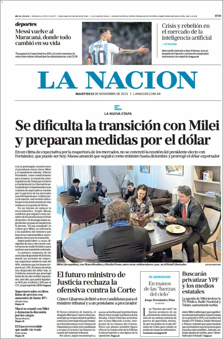 Portada de La Nación (Argentina)