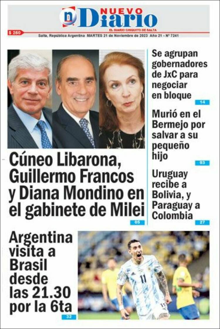 Portada de Nuevo Diario de Salta (Argentina)